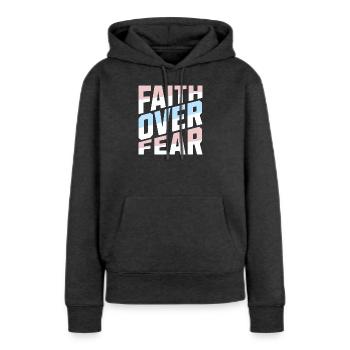 Faith Over Fear Pastell Christlich Inspirierend - Frauen Premium Bio Hoodie - Anthrazit meliert - Vorne - Selfina (174cm)