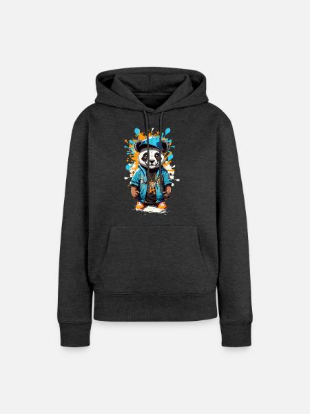 Panda Bär - Frauen Premium Bio Hoodie - Anthrazit meliert
