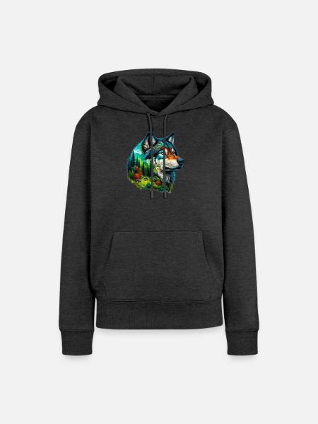 Wolf - Frauen Premium Bio Hoodie - Anthrazit meliert