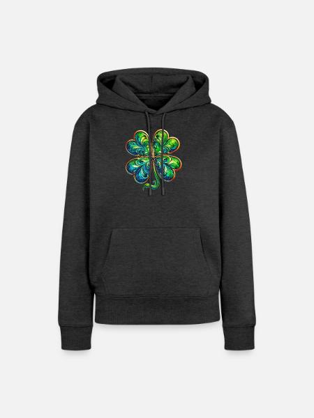 Vierblättriges Kleeblatt - Frauen Premium Bio Hoodie - Anthrazit meliert