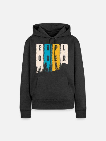 Entdecker Wald Bäume Silhouette - Frauen Premium Bio Hoodie - Anthrazit meliert