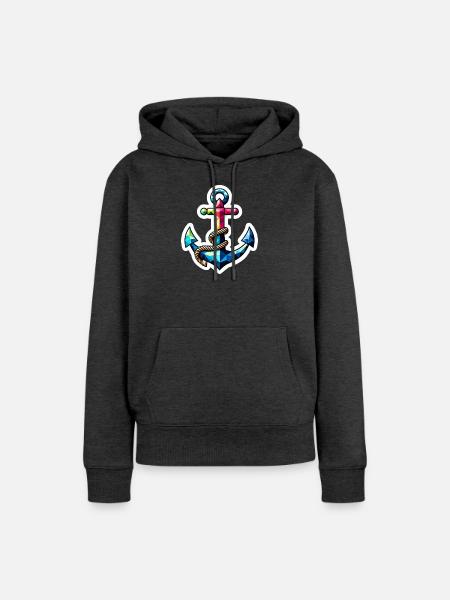 Anker mit Knoten Polygon bunt - Frauen Premium Bio Hoodie - Anthrazit meliert