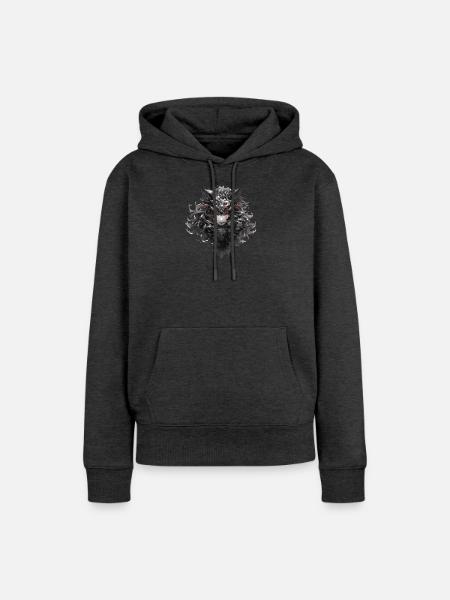 Dunkler Mondwolfmaske - Frauen Premium Bio Hoodie - Anthrazit meliert