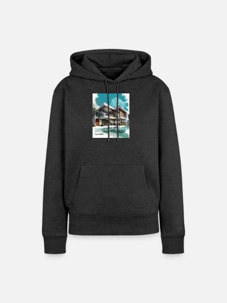 Ex' moderne Villa am Pool - Frauen Premium Bio Hoodie - Anthrazit meliert