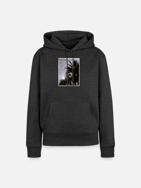 Palme mit Rand SW - Frauen Premium Bio Hoodie - Anthrazit meliert