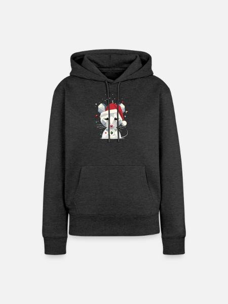 Schneemaus im geometrischen Weihnachtsdesign - Frauen Premium Bio Hoodie - Anthrazit meliert
