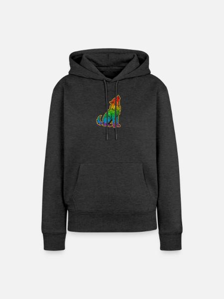 Heulender Regenbogenwolf Glitter Silhouette - Frauen Premium Bio Hoodie - Anthrazit meliert