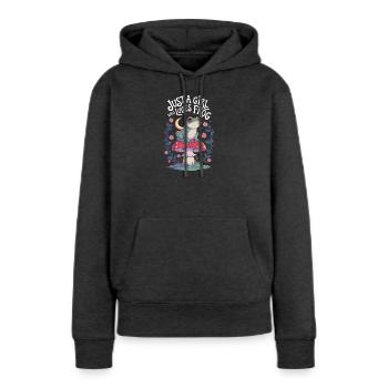 Juste une fille qui aime la grenouille - Sweat à capuche Premium bio Femme - anthracite chiné - Devant - Selfina (174cm)