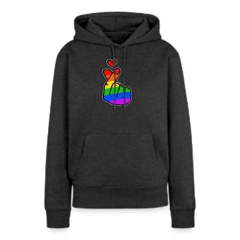 Peace Heart Love Rainbow Mouvement pour la paix - Sweat à capuche Premium bio Femme - anthracite chiné - Devant - Selfina (174cm)
