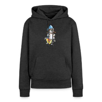 Nouveau départ - Rocket - Comic - Sweat à capuche Premium bio Femme - anthracite chiné - Devant - Selfina (174cm)