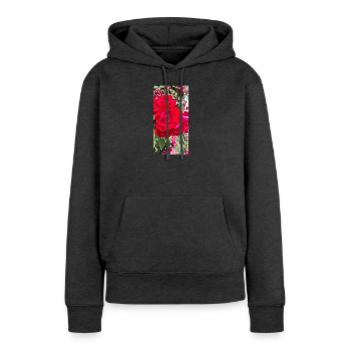 Rose rouge - Sweat à capuche Premium bio Femme - anthracite chiné - Devant - Selfina (174cm)