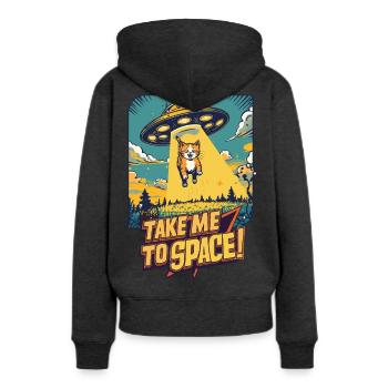 Katze UFO All-Abenteuer - Frauen Premium Bio Hoodie - Anthrazit meliert - Hinten - Selfina (174cm)
