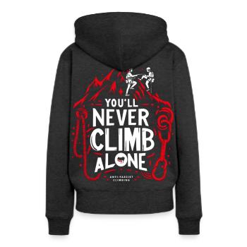 Du wirst niemals allein klettern - Frauen Premium Bio Hoodie - Anthrazit meliert - Hinten - Selfina (174cm)
