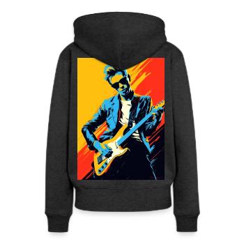Pop-Art-Rocker - Frauen Premium Bio Hoodie - Anthrazit meliert - Hinten - Selfina (174cm)