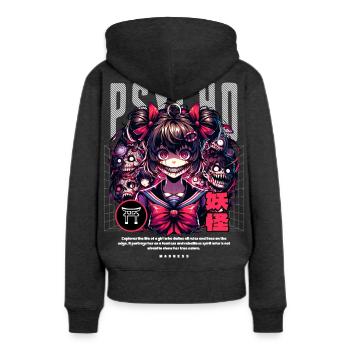 Psycho Madness : Fille de l’Horreur d’Anime - Sweat à capuche Premium bio Femme - anthracite chiné - Dos - Selfina (174cm)