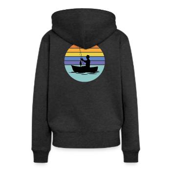 pêche, pêcheur, canne à pêche - Sweat à capuche Premium bio Femme - anthracite chiné - Dos - Selfina (174cm)