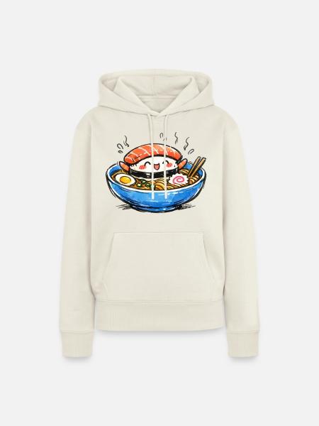 Kawaii Sushi-Ramen Bowl Illustration - Frauen Premium Bio Hoodie - Naturweiß
