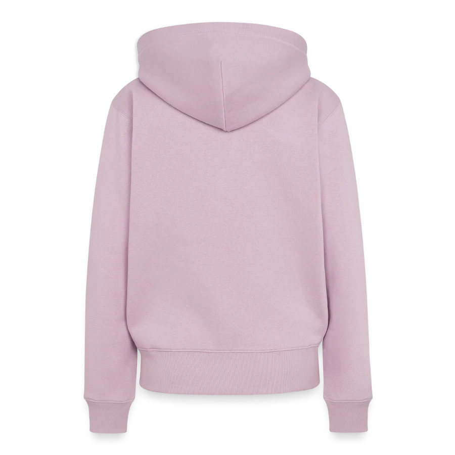 Moon Bay badge on a women’s premium organic hoodie, dusky pink, back