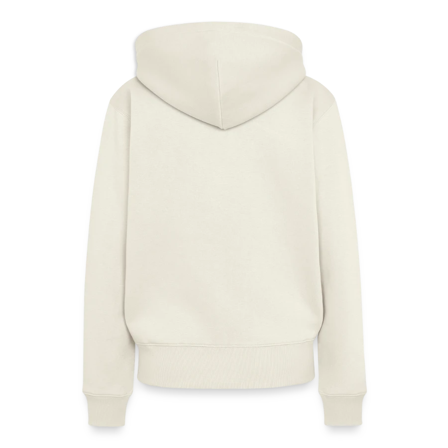 Moon Bay badge on a women’s premium organic hoodie, off white, back