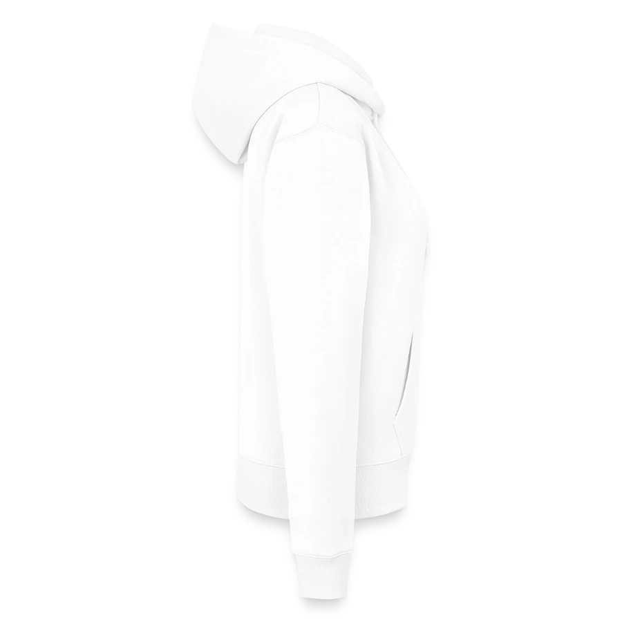 Moon Bay badge on a women’s premium organic hoodie, white, right