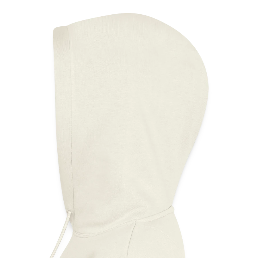 Moon Bay badge on a women’s premium organic hoodie, off white, hood left