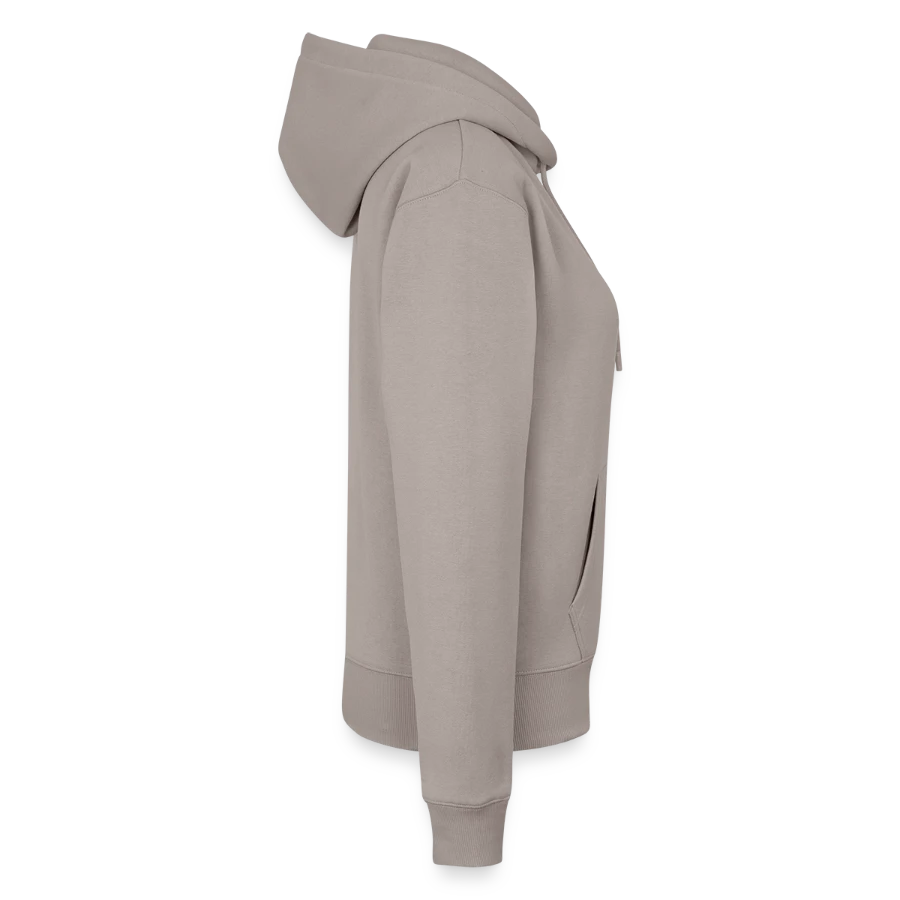 Salt Harbour badge on a women’s premium organic hoodie, taupe, right