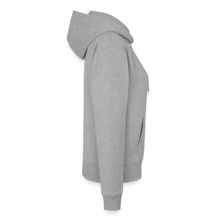 Salt Harbour badge on a women’s premium organic hoodie, heather grey, right