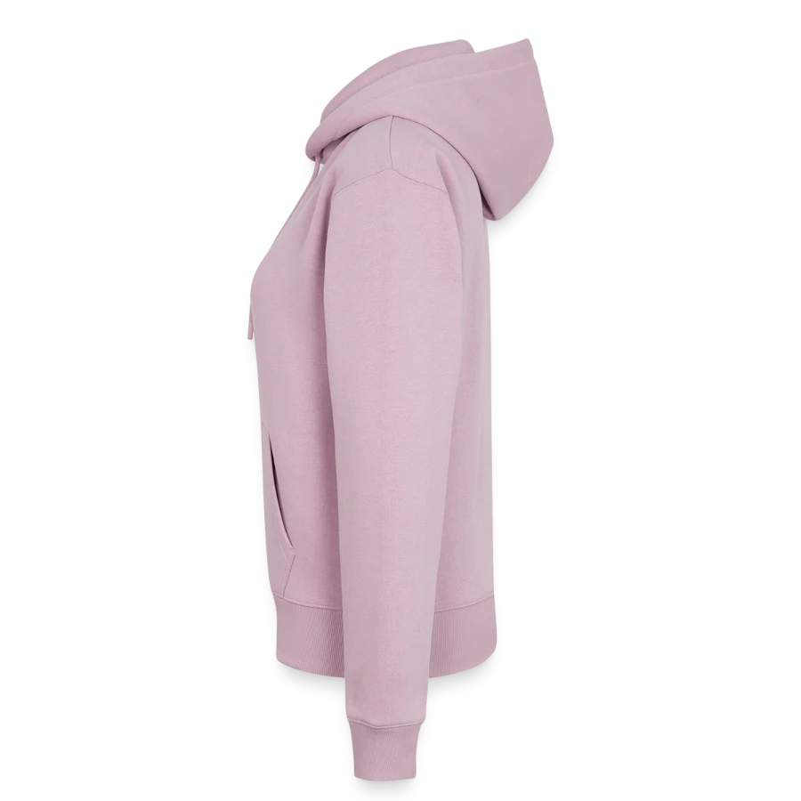 Salt Harbour badge on a women’s premium organic hoodie, dusky pink, left