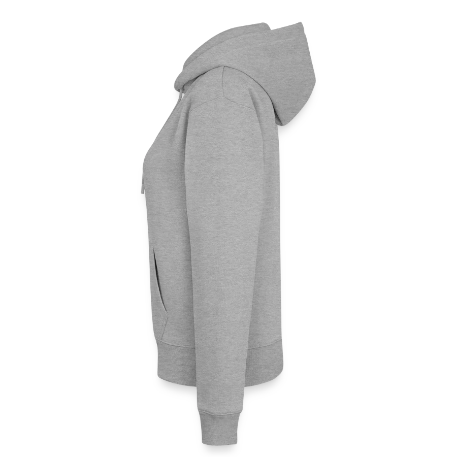 Salt Harbour badge on a women’s premium organic hoodie, heather grey, left