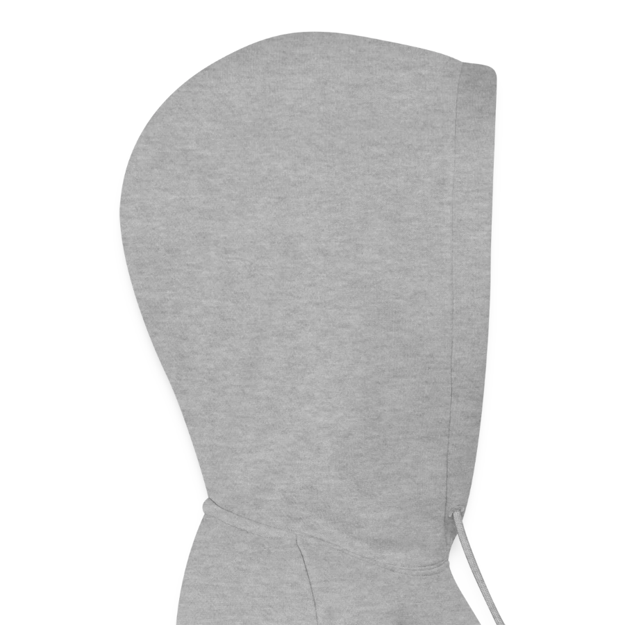 Salt Harbour badge on a women’s premium organic hoodie, heather grey, hood right