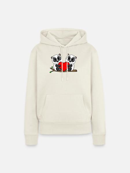 Pandas Herz Panda - Frauen Premium Bio Hoodie - Naturweiß