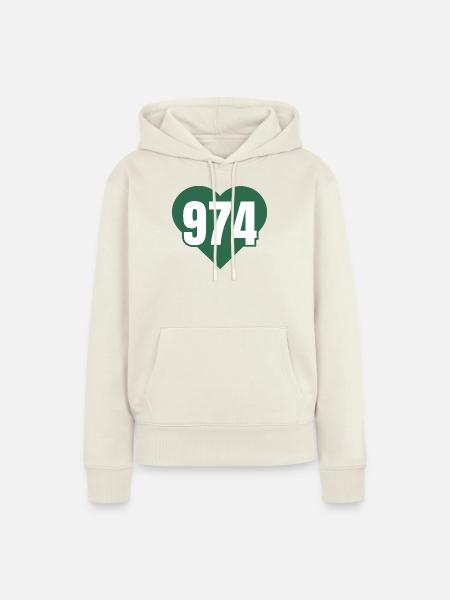 Herz 974 Code Grün - Frauen Premium Bio Hoodie - Naturweiß