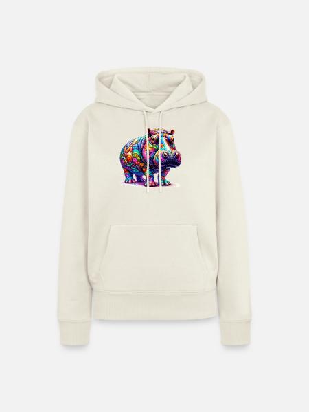 Nilpferd - Frauen Premium Bio Hoodie - Naturweiß