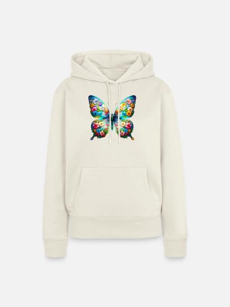 Schmetterling mit Blumen verziert - Frauen Premium Bio Hoodie - Naturweiß