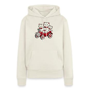 Famille de chats dans une voiture rouge vintage - Sweat à capuche Premium bio Femme - blanc cassé - Devant - Selfina (174cm)