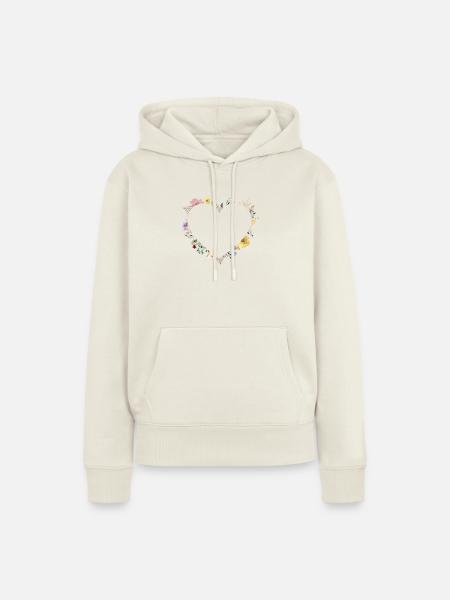 Personalisierbar Herz Blumen, personalisierbar - Frauen Premium Bio Hoodie - Naturweiß