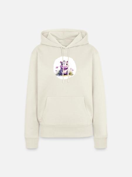Aquarell Nilpferd - Frauen Premium Bio Hoodie - Naturweiß
