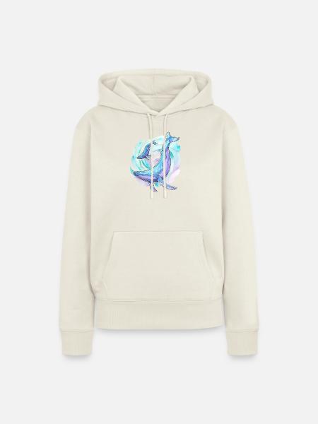 Buckelwal mit Kalb - Frauen Premium Bio Hoodie - Naturweiß