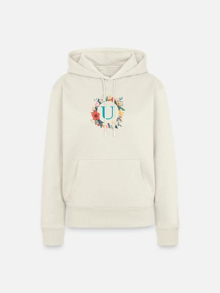 U Monogramm, Blumen-Kranz, personalisierbar - Frauen Premium Bio Hoodie - Naturweiß