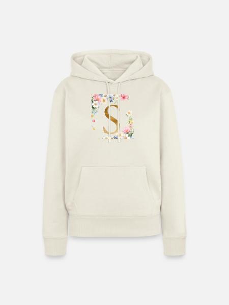 S Monogramm, Floral, personalisierbar - Frauen Premium Bio Hoodie - Naturweiß