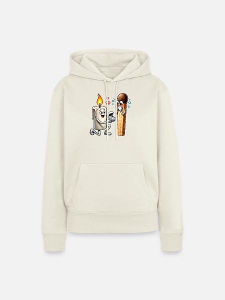 Kerze liebt Streichholz - Frauen Premium Bio Hoodie - Naturweiß