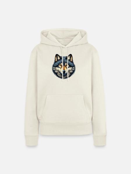 Wolf - Frauen Premium Bio Hoodie - Naturweiß
