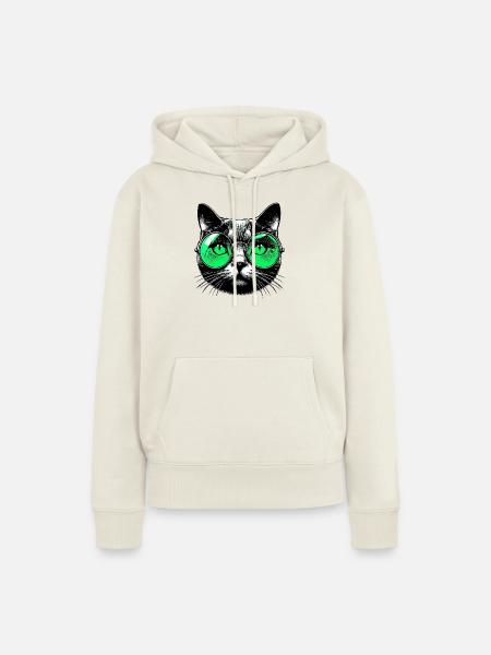 Kater mit Brille - Frauen Premium Bio Hoodie - Naturweiß