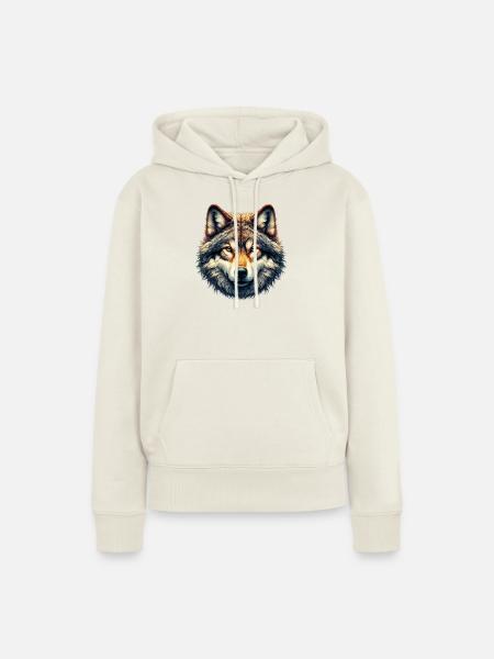 Wolf - Frauen Premium Bio Hoodie - Naturweiß