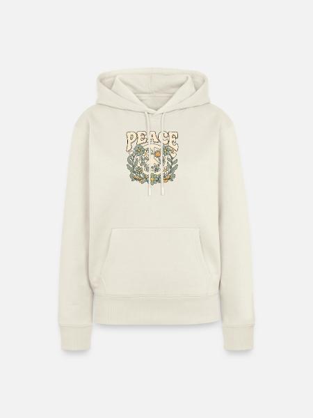 Frieden Retro 60er Blumen - Frauen Premium Bio Hoodie - Naturweiß