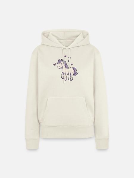 Süßes Pony mit Schmetterlingen - Frauen Premium Bio Hoodie - Naturweiß