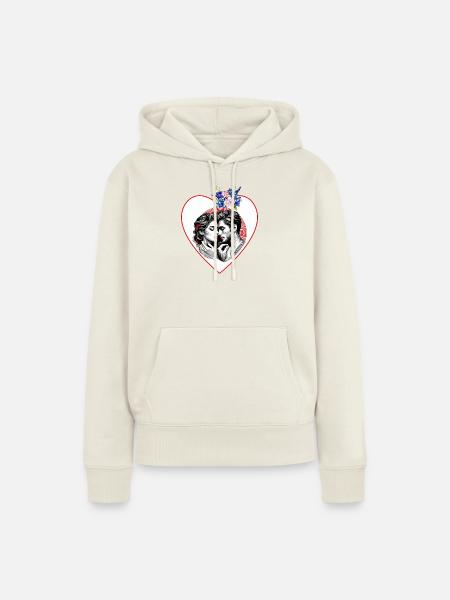 Herzduo im Blütenrahmen - Frauen Premium Bio Hoodie - Naturweiß