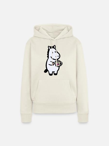 HerzHippo Kaffee Begleiter - Frauen Premium Bio Hoodie - Naturweiß