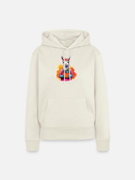Lama mit Blumen im Topf - Frauen Premium Bio Hoodie - Naturweiß