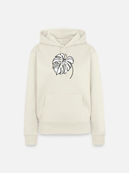 Monstera Linienkunst Schwarz - Frauen Premium Bio Hoodie - Naturweiß